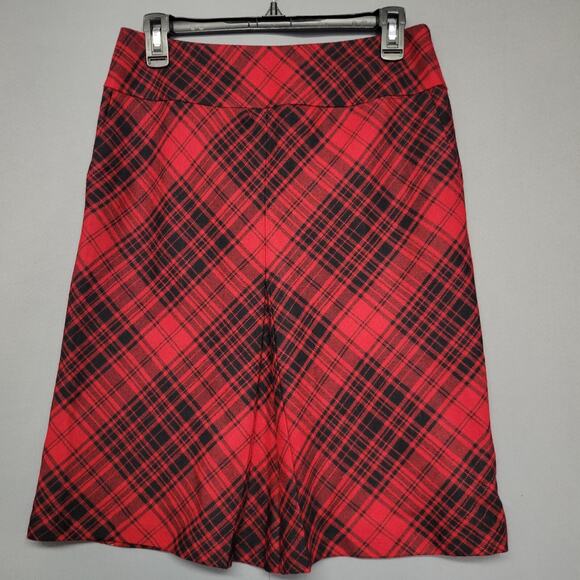 Talbots A-line Wool Blend Skirt Womens 4 Red Black Plaid Preppy Y2K Punk Core - Picture 1 of 10